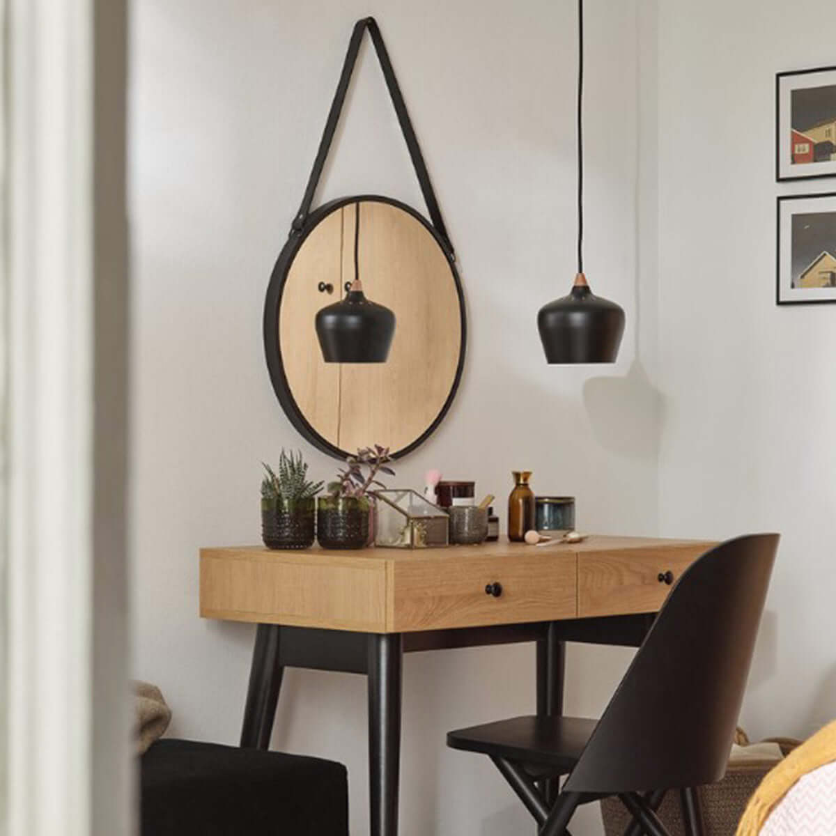 Метално огледало за окачване кръгло HANG II YBRT010-1 - черен | Мебели VOX