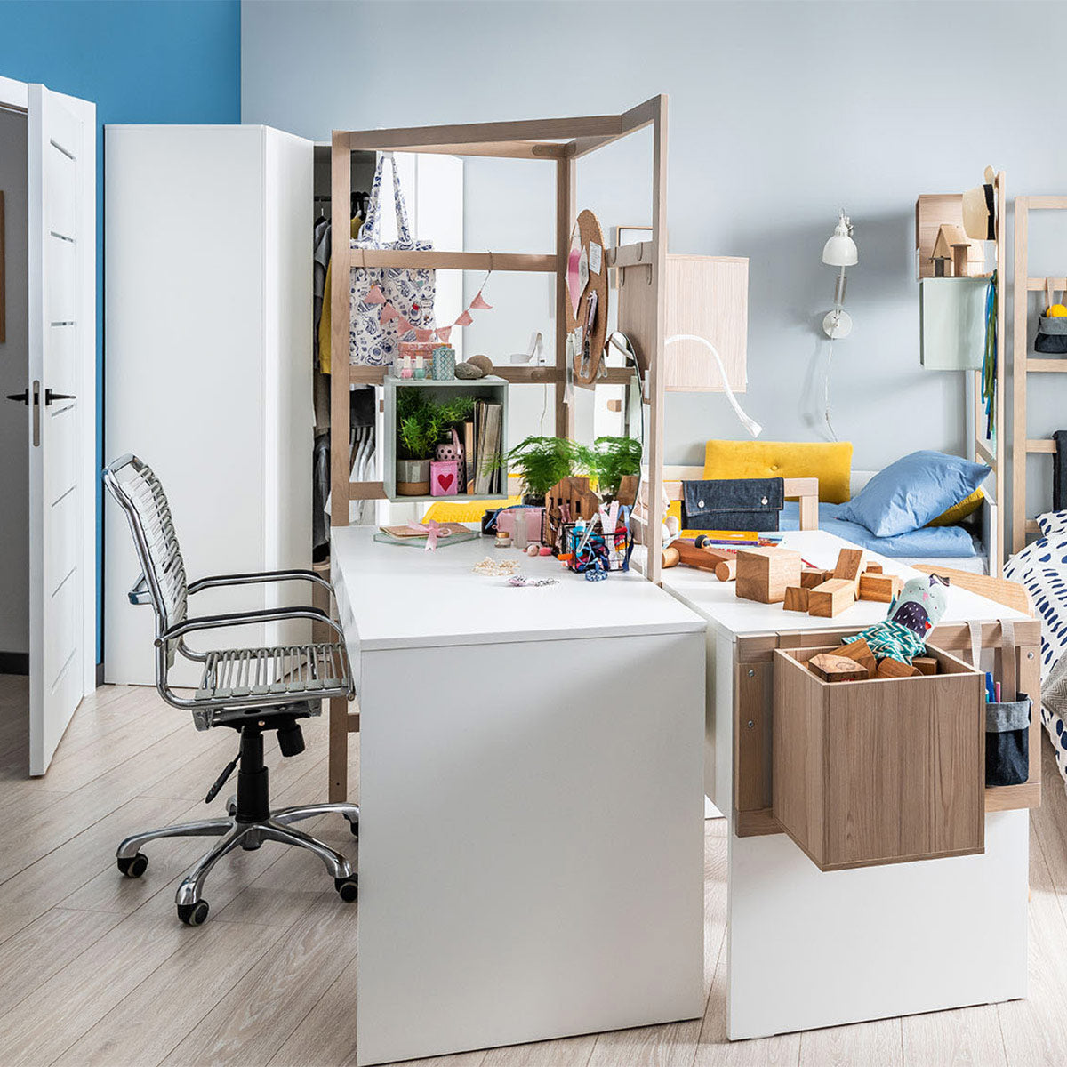 Бюро 140 STIGE - бял/бор I Мебели VOX